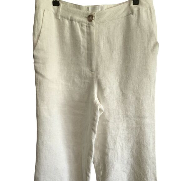 ETT Twa By Anthroplogie White Wide Leg Linen Pants with Poms Size Medium - Picture 1 of 9